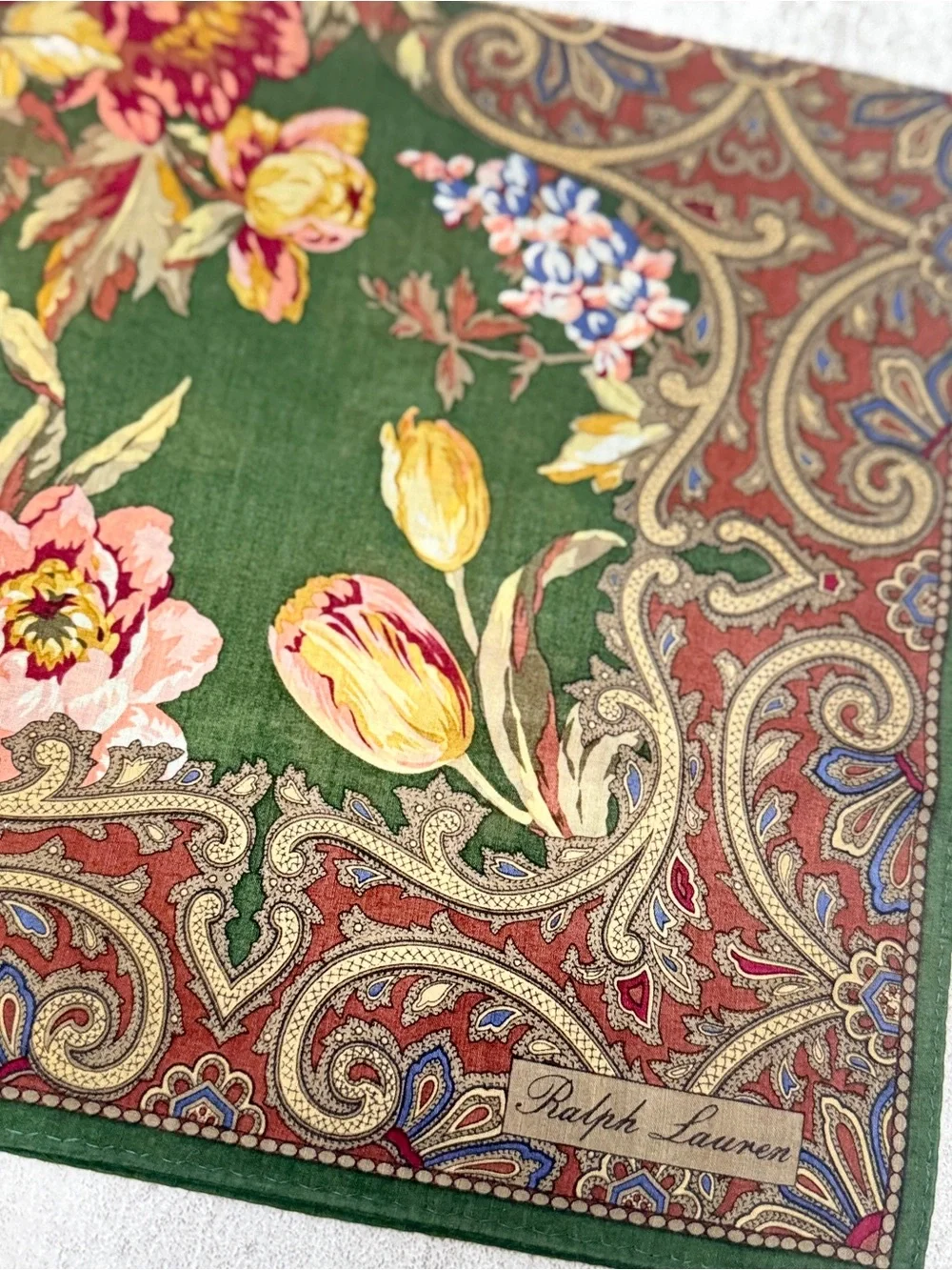 Ralph Lauren Green Floral Paisley cotton Scarf - Picture 5 of 7